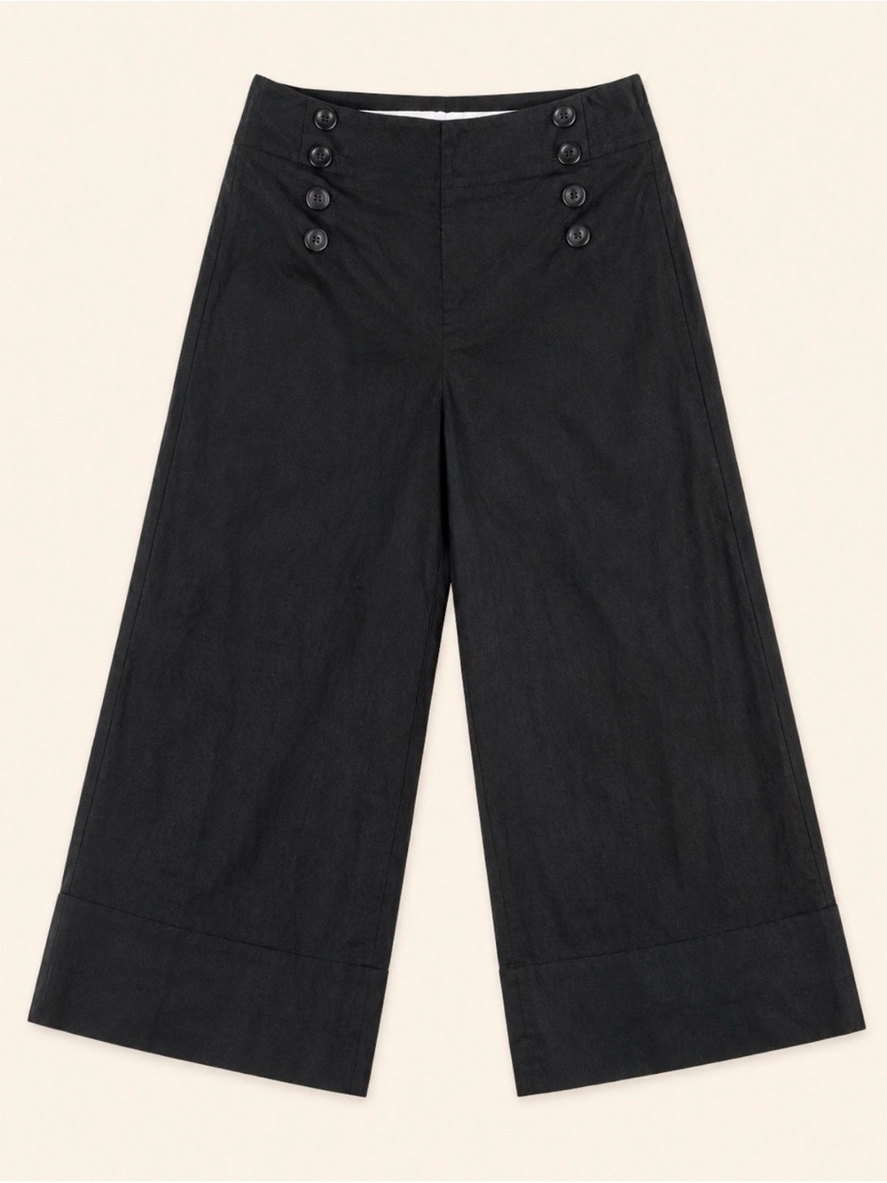 Classiques Entier Black Linen Sailor Pants, wide Leg, Cropped and Cuffed
